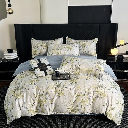 91家纺网 家纺一手货源 找家纺 晚爱家居  2025轻奢水洗天丝印花水洗真丝四件套（硬包丝带款） 贝加尔绿