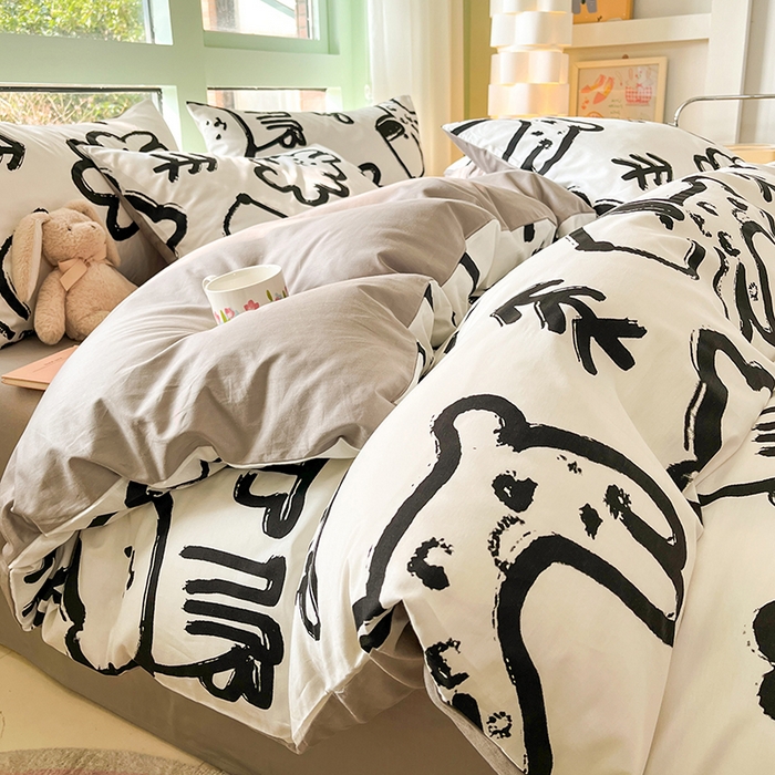 91家纺网 家纺一手货源 找家纺 琪格格 2025春夏新款全棉纯棉40S13372小清新四件套 可爱萌宠