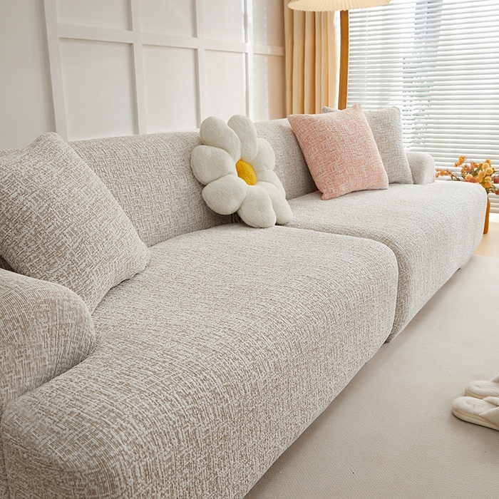 91家纺网 家纺一手货源 找家纺 丝绮鹿 2025新款竹节雪尼尔沙发套松紧款（大三人图）  温柔咖