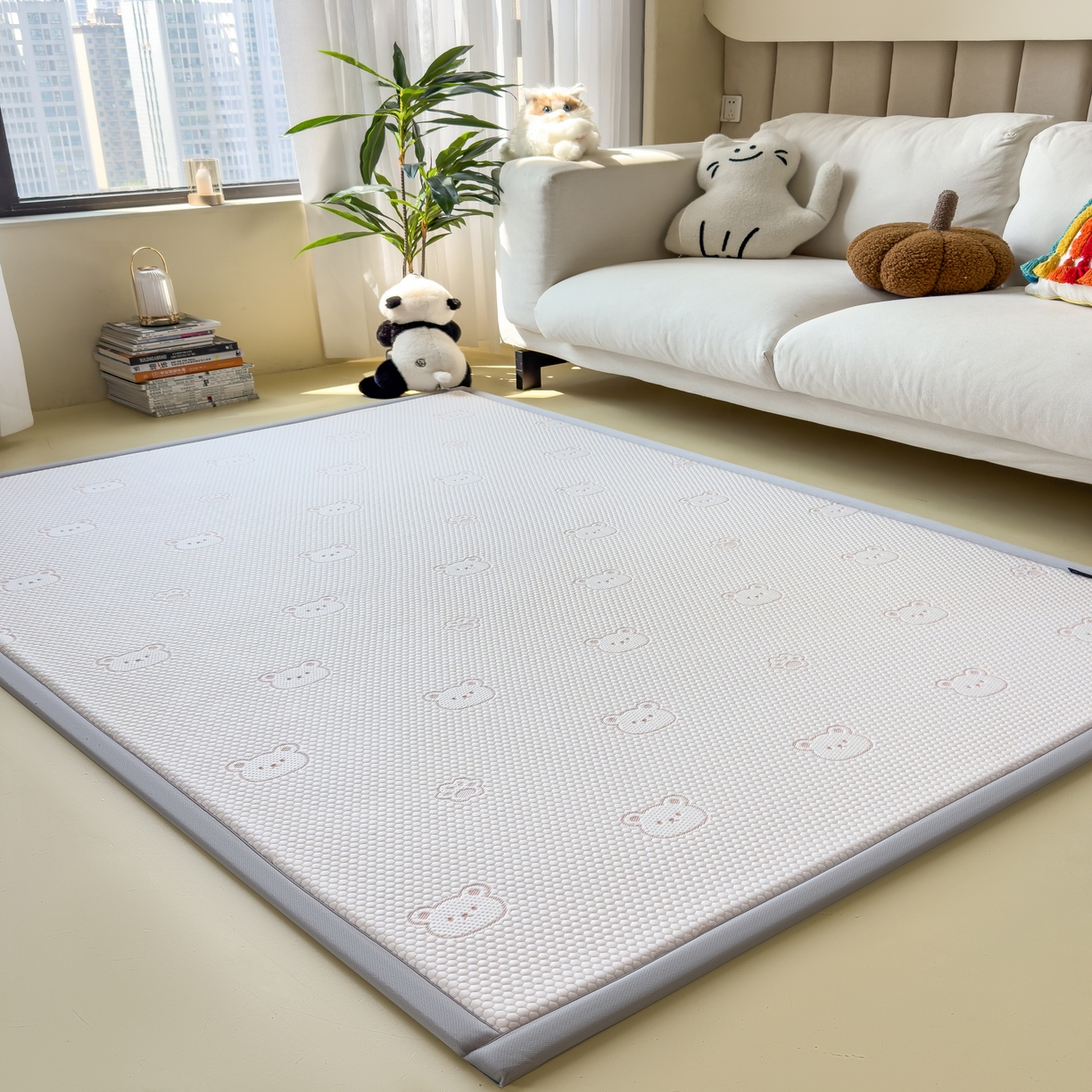 91家纺网 家纺一手货源 找家纺 席世家 2025新款凉感豆豆多功能垫 小熊-粉