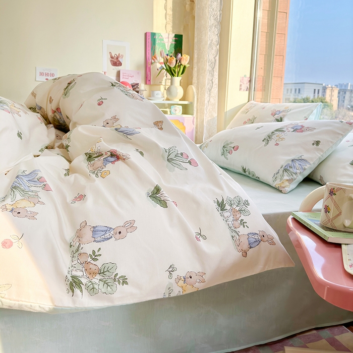 91家纺网 家纺一手货源 找家纺 琪格格 2025春夏新款全棉纯棉40S13372小清新四件套 逃家小兔