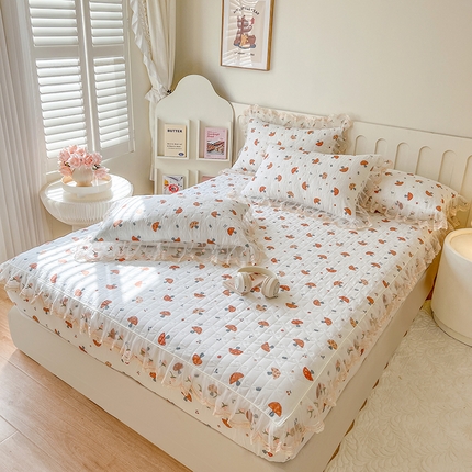 麒豆豆 2025新款水洗棉印花床笠三件套 蘑菇乐园