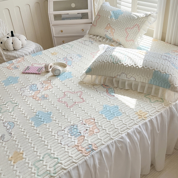 91家纺网 家纺一手货源 找家纺 慕澄2025新款小版印花床裙款乳胶凉席凉感丝夏被四件套 夏日幸福