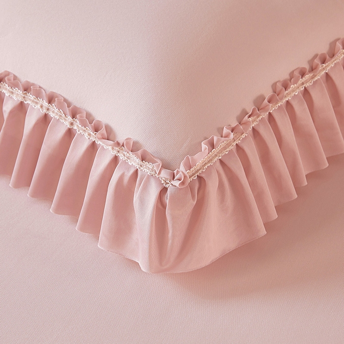 91家纺网 家纺一手货源 找家纺 情恒家纺 2025新款纯色可拆卸PE海洋丝床裙席三件套 密语粉