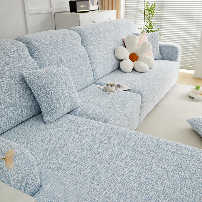91家纺网 家纺一手货源 找家纺 丝绮鹿 2025新款竹节雪尼尔沙发套松紧款（贵妃图） 迷雾蓝