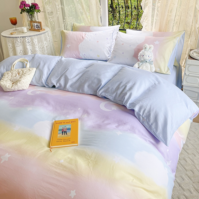 91家纺网 家纺一手货源 找家纺 琪格格 2025春夏新款全棉纯棉40S13372小清新四件套 彩霞