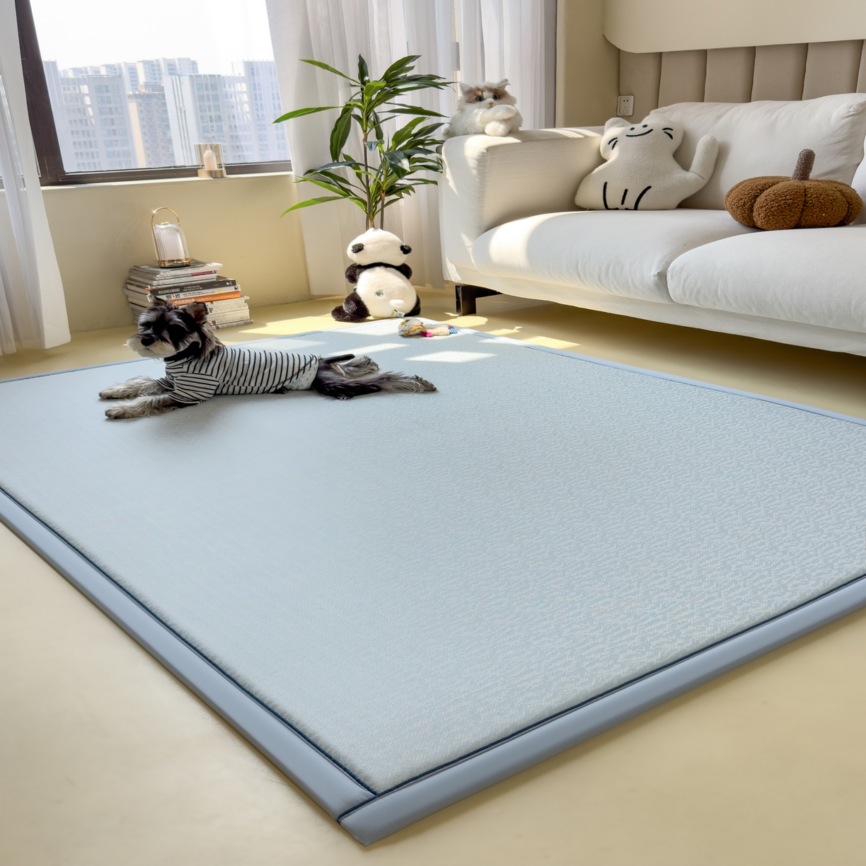 91家纺网 家纺一手货源 找家纺 席世家 2025新款凉感肌理多功能垫 肌理-蓝