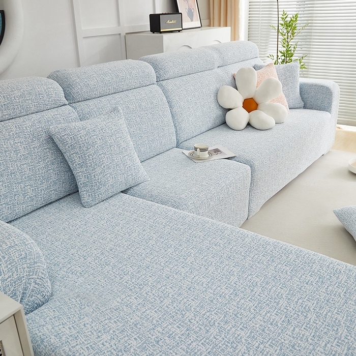 91家纺网 家纺一手货源 找家纺 丝绮鹿 2025新款竹节雪尼尔沙发套松紧款（贵妃图） 迷雾蓝