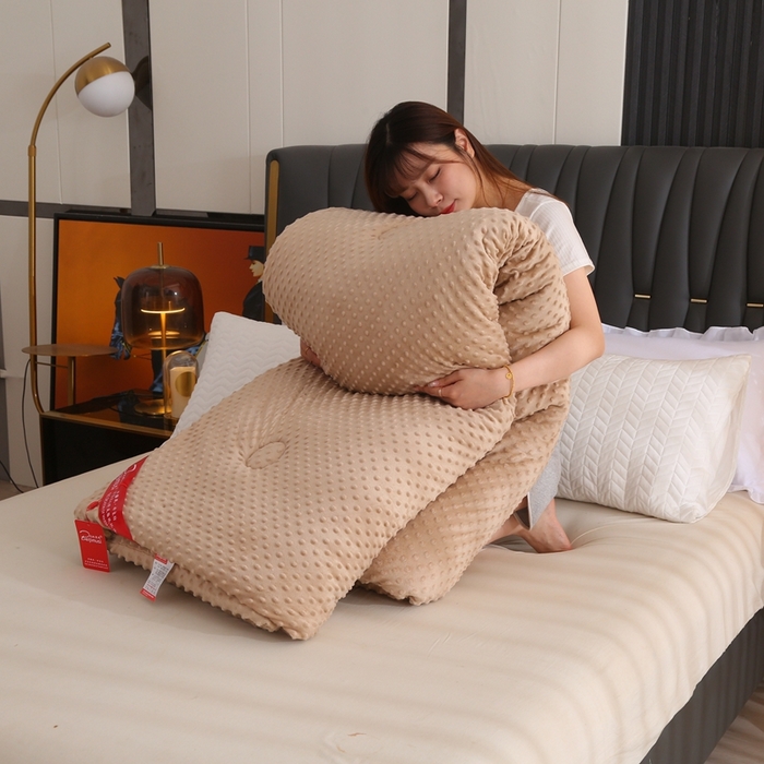 91家纺网 家纺一手货源 找家纺 妙赞2025新款5D双面绒豆豆被被子被芯 驼色