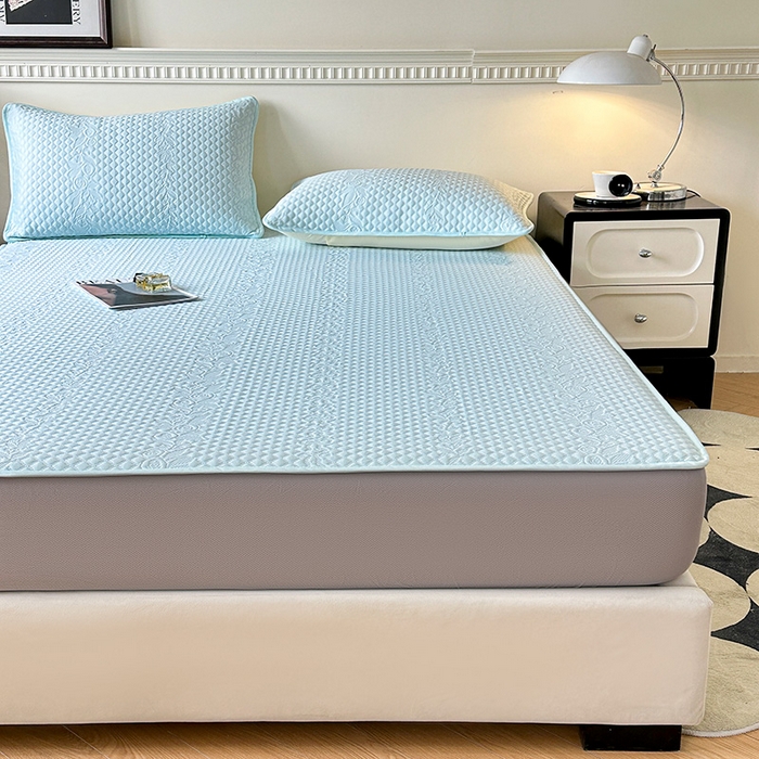 91家纺网 家纺一手货源 找家纺 布卢姆床垫2025新款A类PE乙纶冰豆豆床笠款凉席 夏日藤萝 蓝