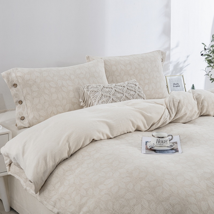 91家纺网 家纺一手货源 找家纺 鲁爱家纺供货 2025新款AB版棉麻纽扣款四件套  卷珠帘