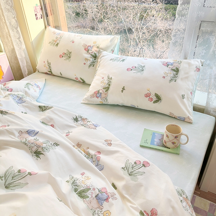 91家纺网 家纺一手货源 找家纺 琪格格 2025春夏新款全棉纯棉40S13372小清新四件套 逃家小兔