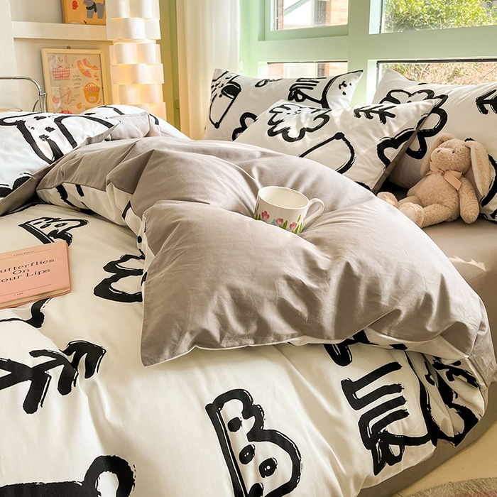 91家纺网 家纺一手货源 找家纺 琪格格 2025春夏新款全棉纯棉40S13372小清新四件套 可爱萌宠