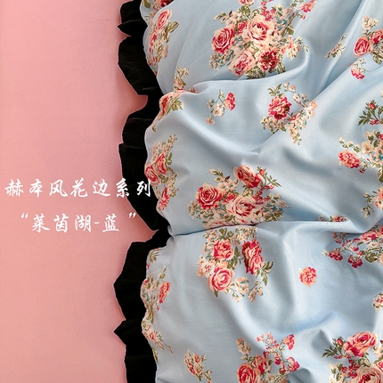 91家纺网 家纺一手货源 找家纺 （总）曼璐家纺 2025新款有氧水洗棉赫本风法式黑色花边四件套