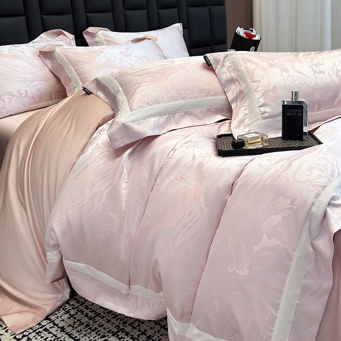 91家纺网 家纺一手货源 找家纺 2025新品床上用品高端A类100支天丝棉贡缎提花四件套全棉纯棉长绒棉夏季轻奢真丝全工艺 南溪-伊莎粉