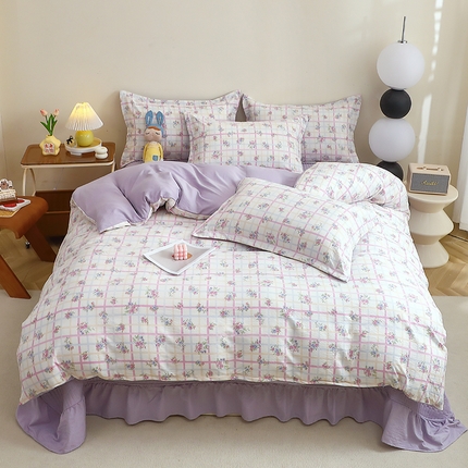 91家纺网 家纺一手货源 找家纺 一比一家纺 2025新款云感皱皱双层纱床盖四件套 时恋