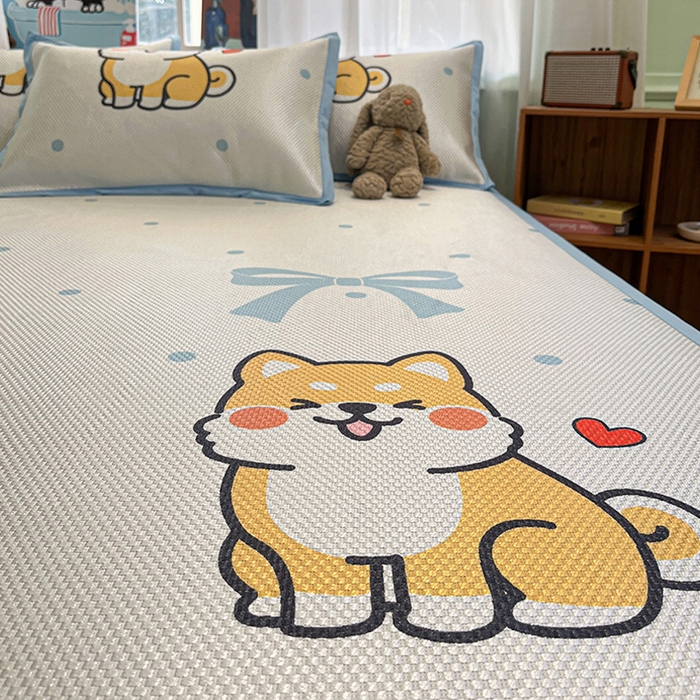91家纺网 家纺一手货源 找家纺 布卢姆床垫2025新款A类数码印花冰藤席夏凉席--床席款 爱心柴犬