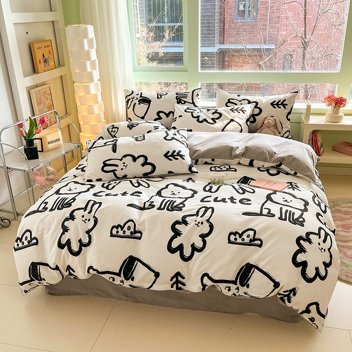 91家纺网 家纺一手货源 找家纺 琪格格 2025春夏新款全棉纯棉40S13372小清新四件套 可爱萌宠