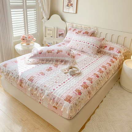 麒豆豆 2025新款水洗棉印花床笠三件套 花花熊