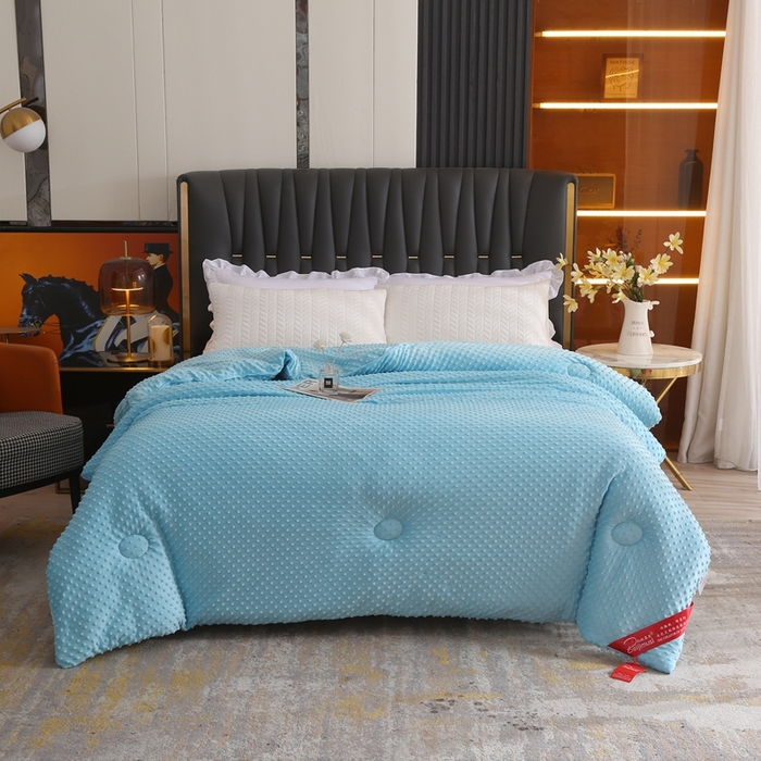 91家纺网 家纺一手货源 找家纺 妙赞2025新款5D双面绒豆豆被被子被芯 天蓝色