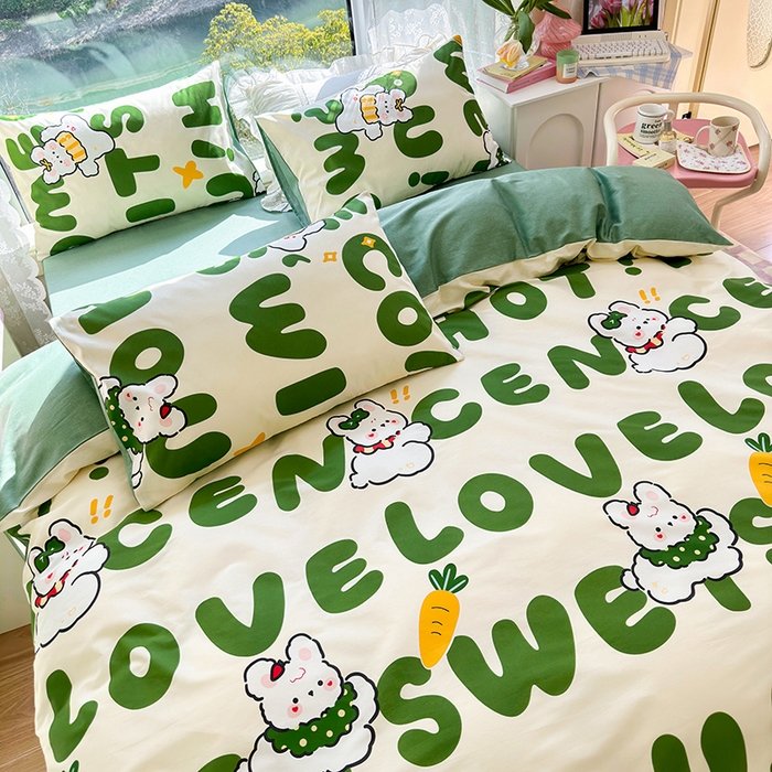 91家纺网 家纺一手货源 找家纺 琪格格 2025春夏新款全棉纯棉40S13372小清新四件套 皮皮兔