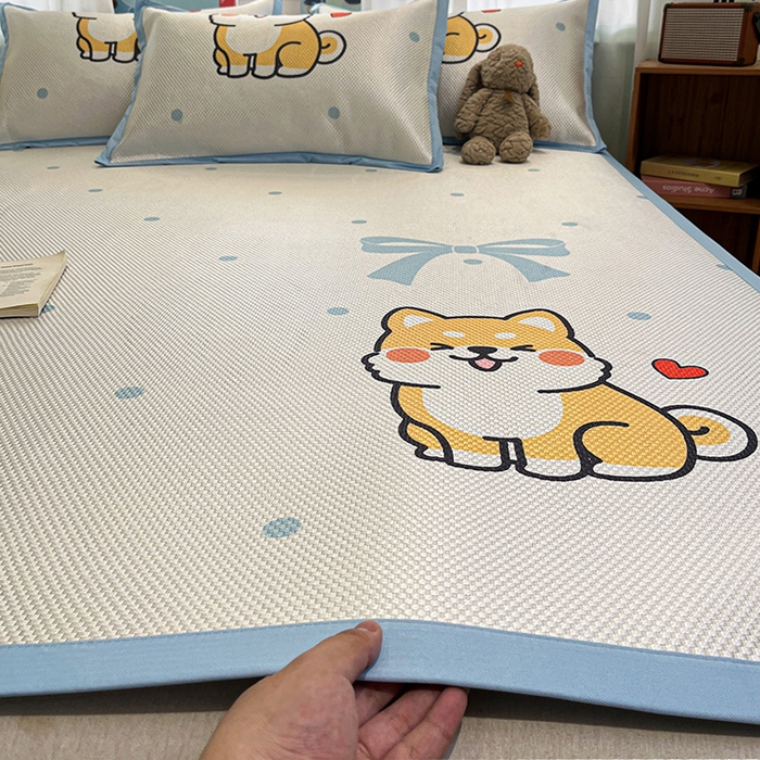 91家纺网 家纺一手货源 找家纺 布卢姆床垫2025新款A类数码印花冰藤席夏凉席--床席款 爱心柴犬