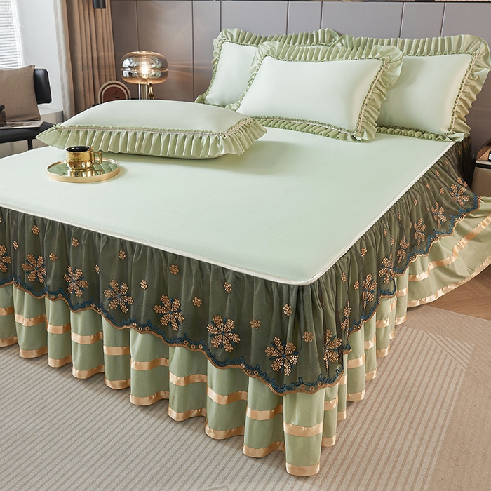 91家纺网 家纺一手货源 找家纺 （总）情恒家纺 2025新款纯色可拆卸PE海洋丝床裙席三件套