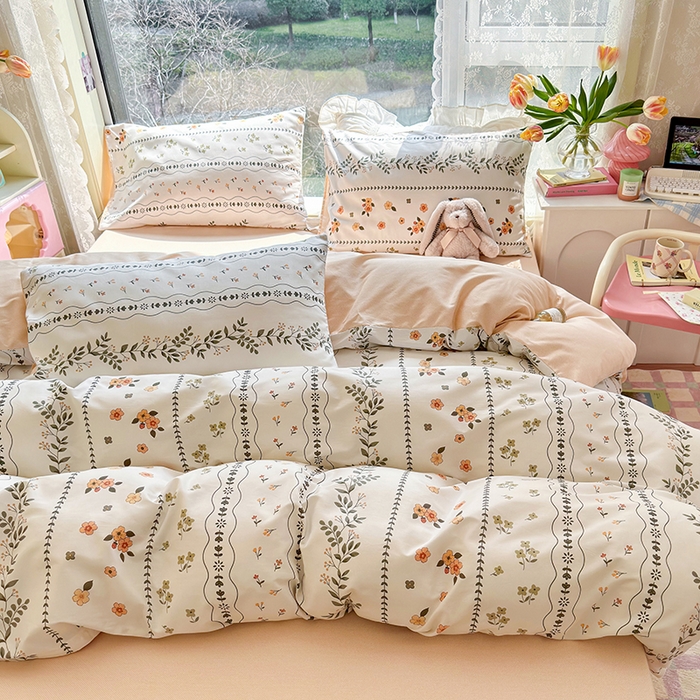 91家纺网 家纺一手货源 找家纺 琪格格 2025春夏新款全棉纯棉40S13372小清新四件套 春晓