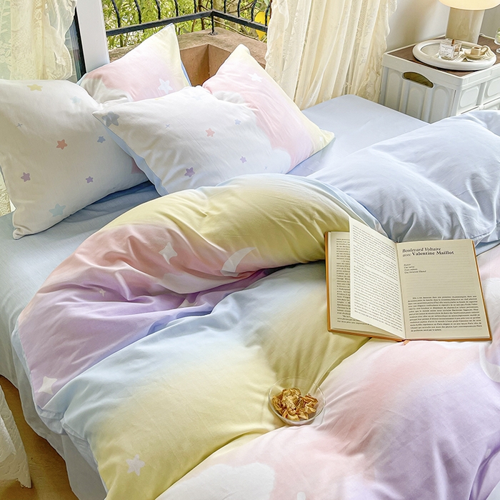 91家纺网 家纺一手货源 找家纺 琪格格 2025春夏新款全棉纯棉40S13372小清新四件套 彩霞