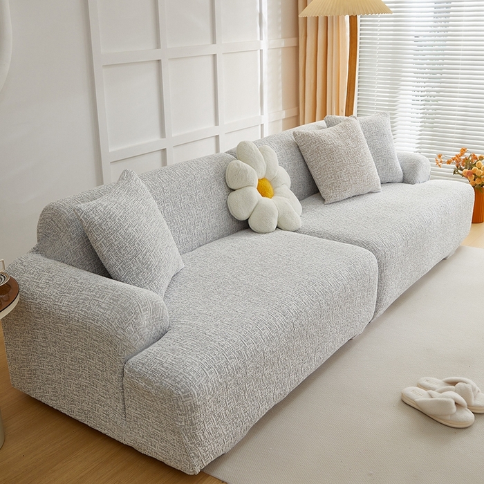 91家纺网 家纺一手货源 找家纺 丝绮鹿 2025新款竹节雪尼尔沙发套松紧款（大三人图）  月光浅灰