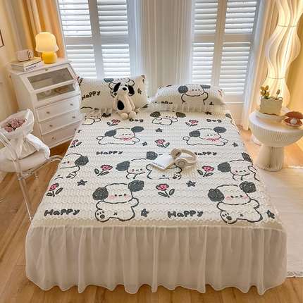 慕澄2025新款小清新印花凉感丝花床裙款乳胶凉席 快乐小狗