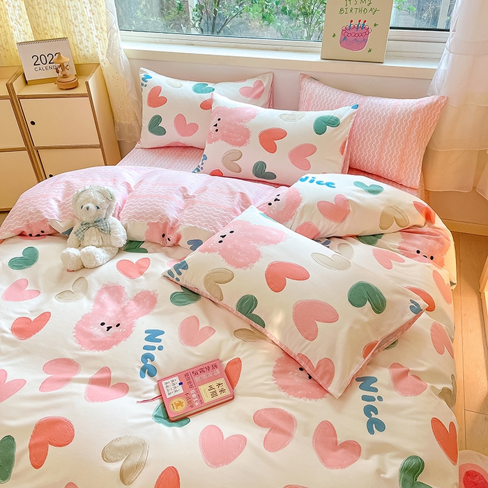 91家纺网 家纺一手货源 找家纺 琪格格 2025春夏新款全棉纯棉40S13372小清新四件套 萌心兔