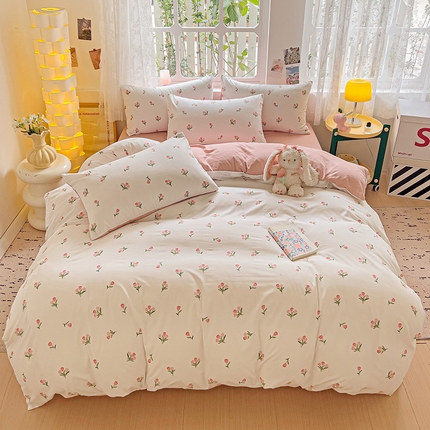 91家纺网 家纺一手货源 找家纺 （总）2025新款水洗云朵糯糯棉简约风ins风小碎花被套床单款床笠款三四件套
