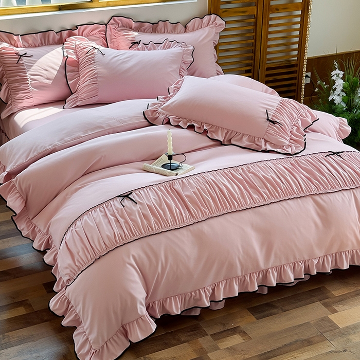 91家纺网 家纺一手货源 找家纺 （总）2025秋冬新款A类母婴级法式风忆棉床裙床笠四件套