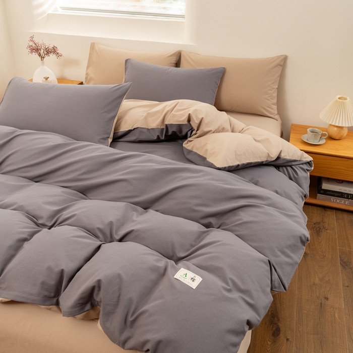 91家纺网 家纺一手货源 找家纺 居美良品 2025新款100%全棉色织水洗棉四件套 深灰-咖