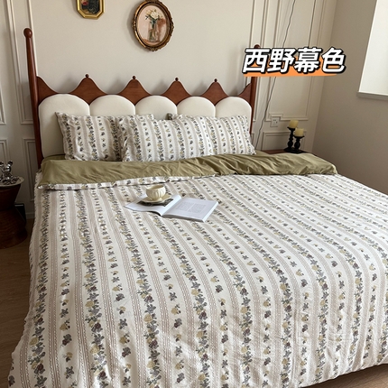 91家纺网 家纺一手货源 找家纺 （总）美丽坊 2025新款双层纱A类提花沐纱棉木棉四件套