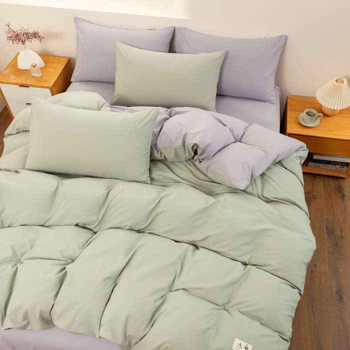 91家纺网 家纺一手货源 找家纺 居美良品 2025新款100%全棉色织水洗棉四件套 松绿-灰