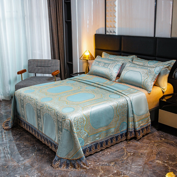 91家纺网 家纺一手货源 找家纺 席皇后  2025新款可机洗抗菌提花冰丝席 金碧辉煌