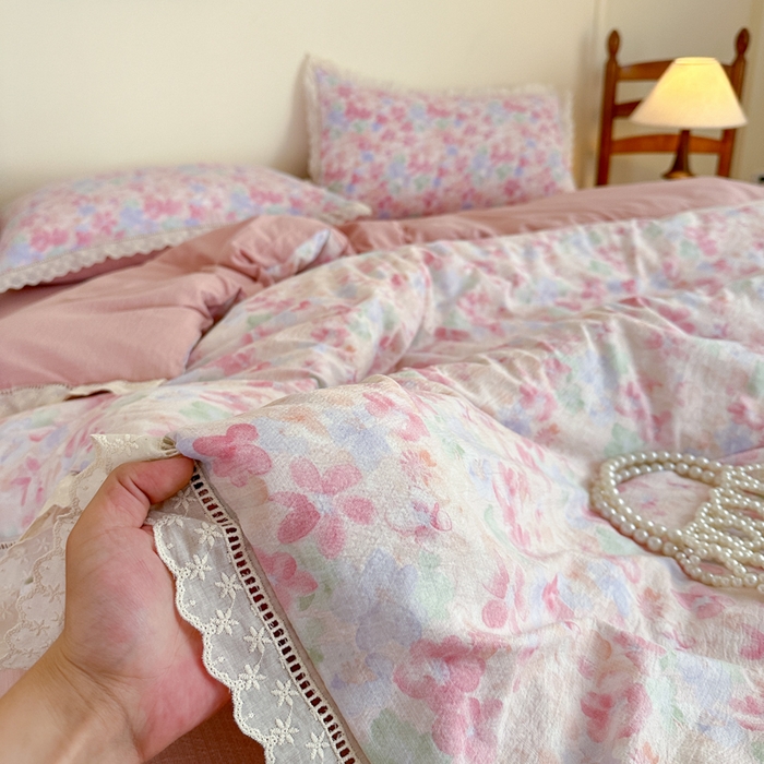 91家纺网 家纺一手货源 找家纺 （总）一霖家纺 2025新款云感双层纱花边款四件套