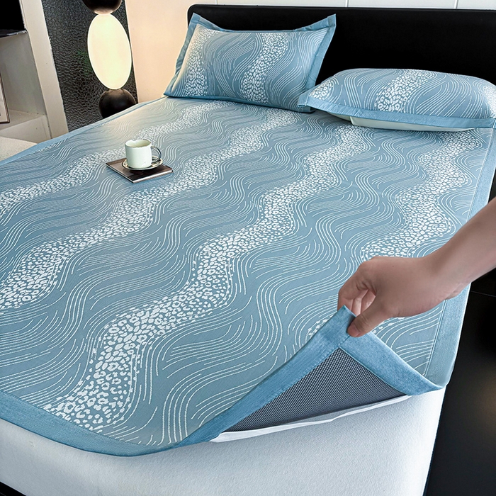 91家纺网 家纺一手货源 找家纺 2025新款A类PE提花凉席-波光粼粼 波光粼粼-以太兰