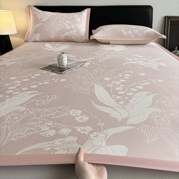 91家纺网 家纺一手货源 找家纺 2025新款A类PE提花凉席-蕙质兰心 蕙质兰心-柔情粉