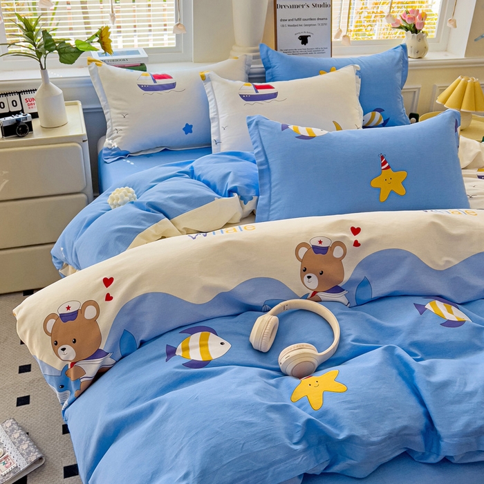 91家纺网 家纺一手货源 找家纺 依庭 2025新款全棉印花花卉款四件套单品系列-四件套 水上乐园