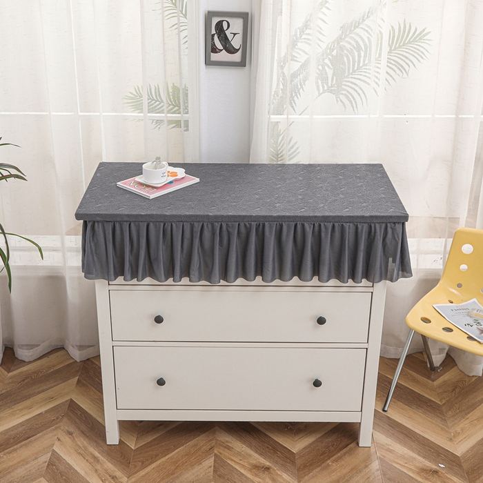 91家纺网 家纺一手货源 找家纺 2025新款防尘防滑斗柜套裙边-小树叶系列 深灰