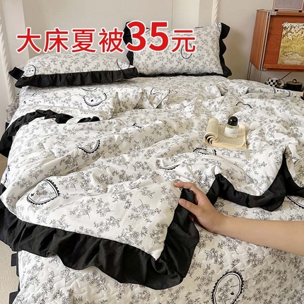 91家纺网 家纺一手货源 找家纺 韩秀 2025新款水洗棉夹棉韩版花边夏被小清新针织棉小碎花皱皱棉双层纱软糯感夏凉被空调被泡泡棉被四季跑量款 镜心缘