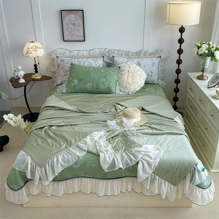 菊上家纺 2025新款PE中分子凉席-小香玫瑰系列 绿玫瑰