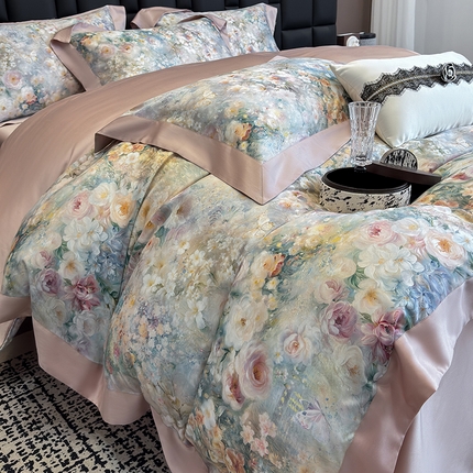 91家纺网 家纺一手货源 找家纺 （总）东方名伶 2025新款莱赛尔兰精天丝棉数码印花宽边四件套