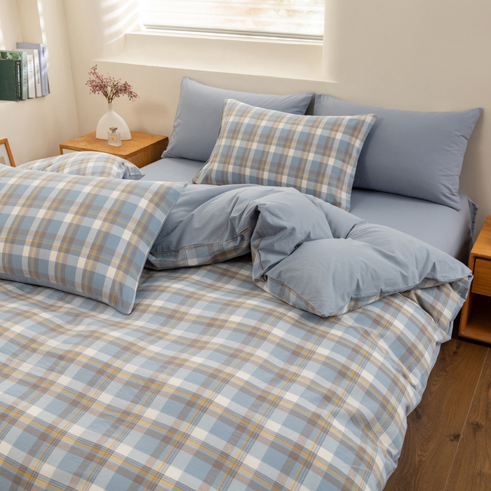 91家纺网 家纺一手货源 找家纺 居美良品 2025新款100%全棉色织水洗棉四件套 静雅-蓝