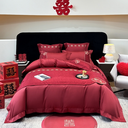 2025新款婚庆四件套亲肤棉刺绣磨毛婚庆四件套 禧时