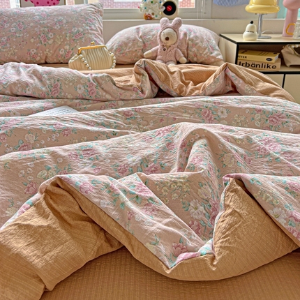 91家纺网 家纺一手货源 找家纺 奈颜  2025新款爆款超柔云感提花双层纱夏凉被四件套 花蜜