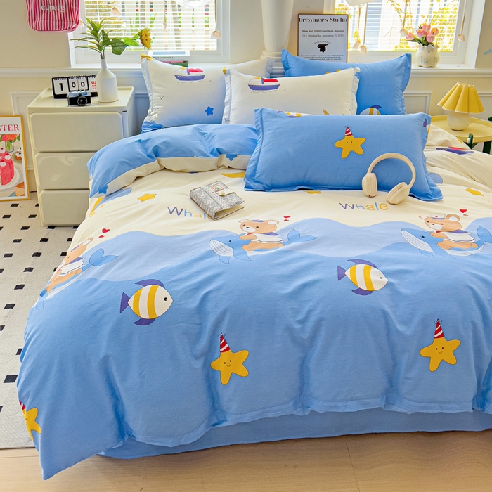 91家纺网 家纺一手货源 找家纺 依庭 2025新款全棉印花花卉款四件套单品系列-四件套 水上乐园